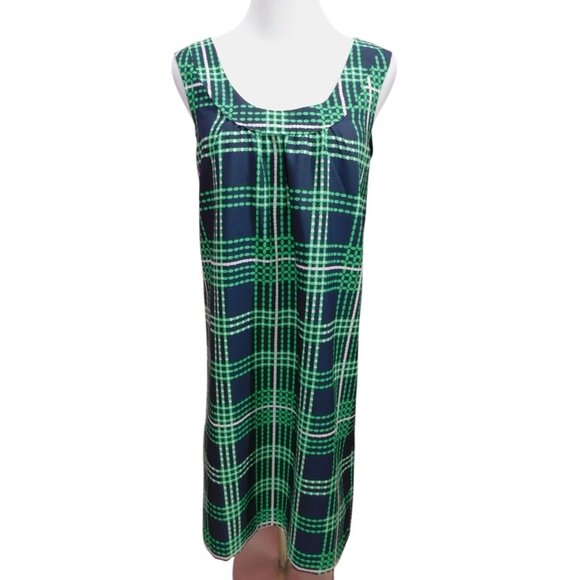 Banana Republic Sleeveless Navy & Green Plaid Dress Size 6 Scoop Neck - Picture 1 of 9
